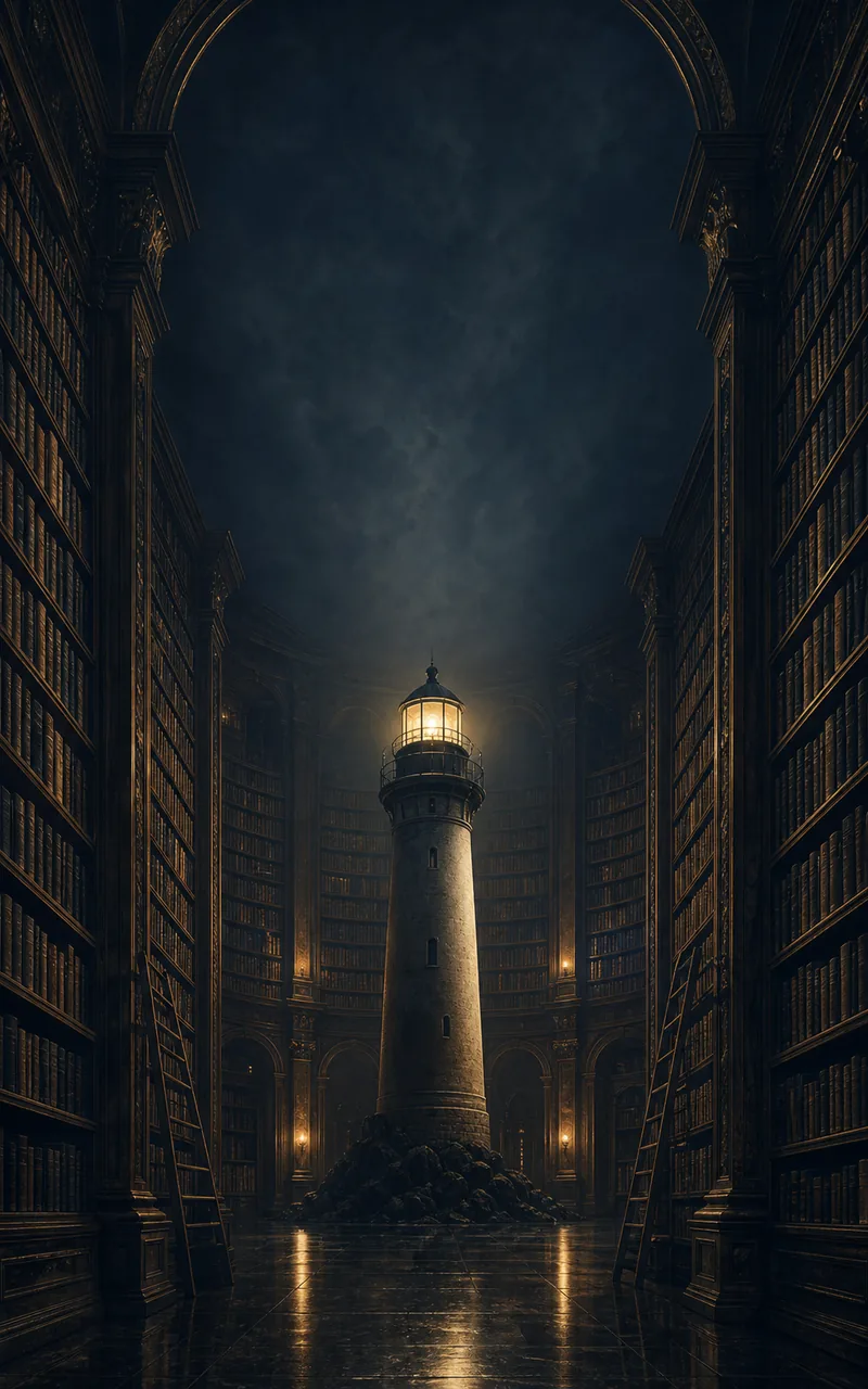 Atmospheric lighthouse mystery book cover art
