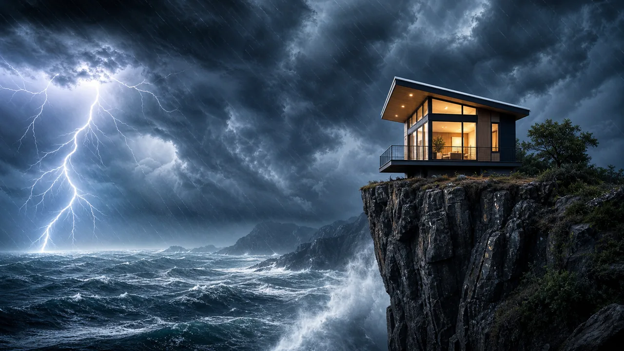 Dramatic tiny house YouTube thumbnail visual